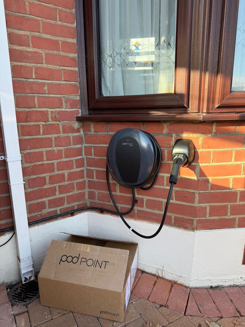 Clean wall-mounted EV charger in Essex flat