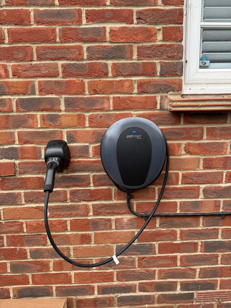 Clean wall-mounted EV charger in Essex flat